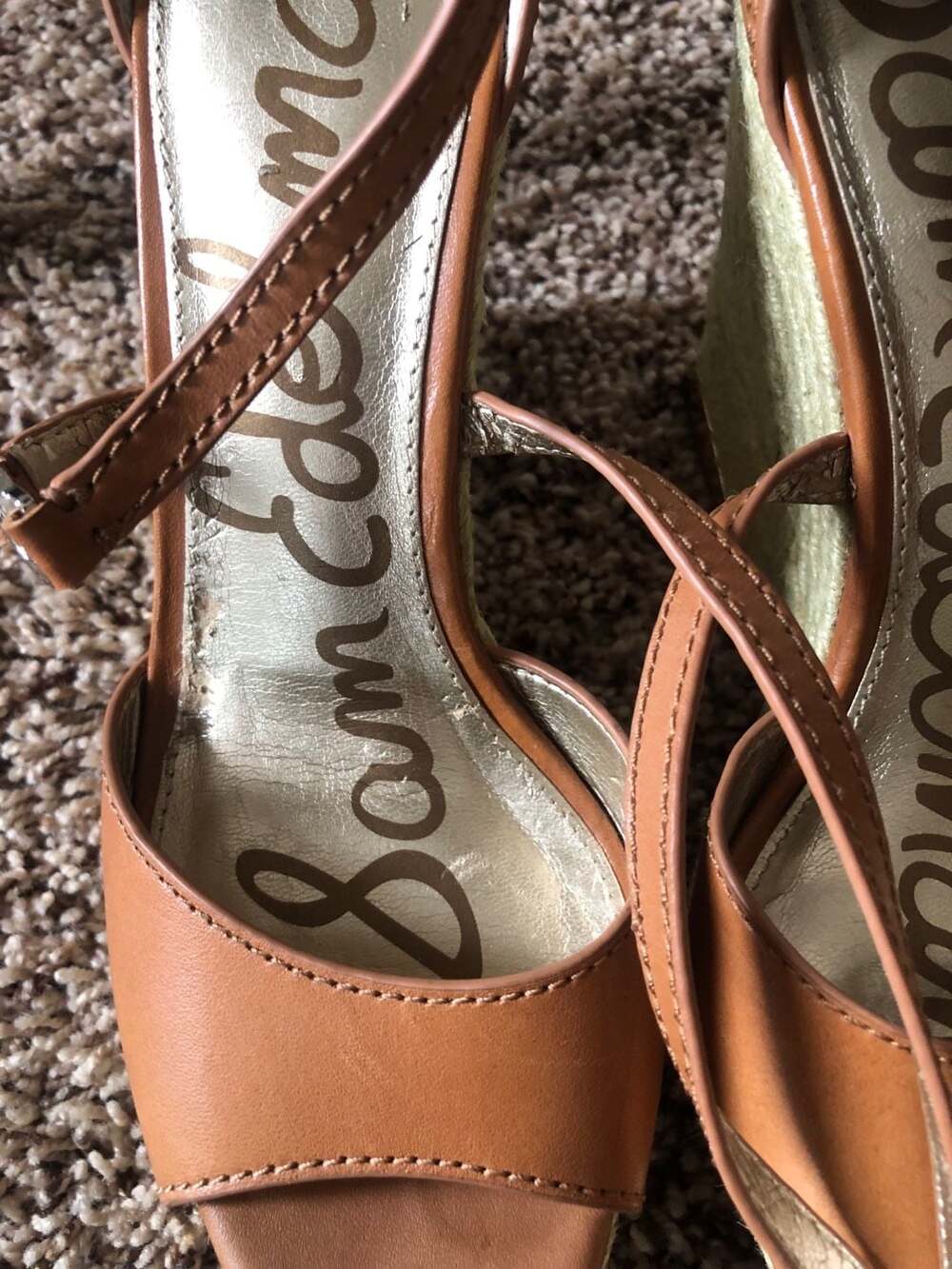 Sam Edelman Turner Leather Peep-Toe Espadrille Wedge Sandals - Picture 8 of 13